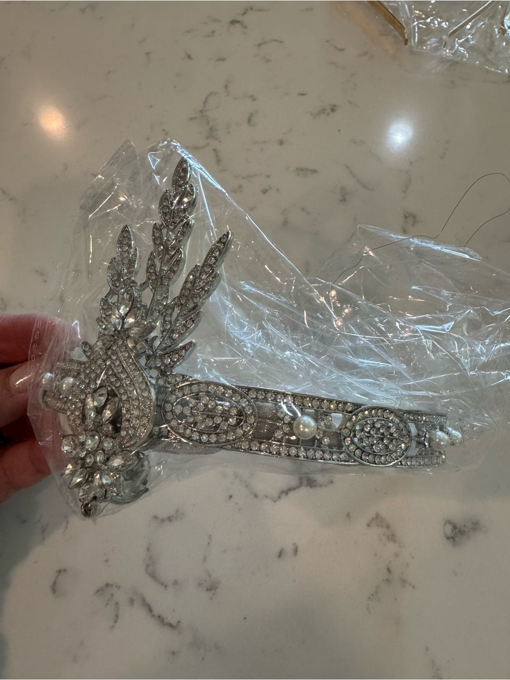 1920s Gatsby Art Deco Rhinestone Pearl Headpiece Flapper